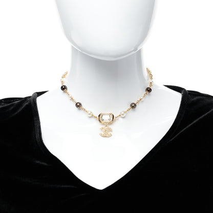 Chanel Graduated Pearl Crystal CC Short Necklace Gold Black Grey 2 of 6