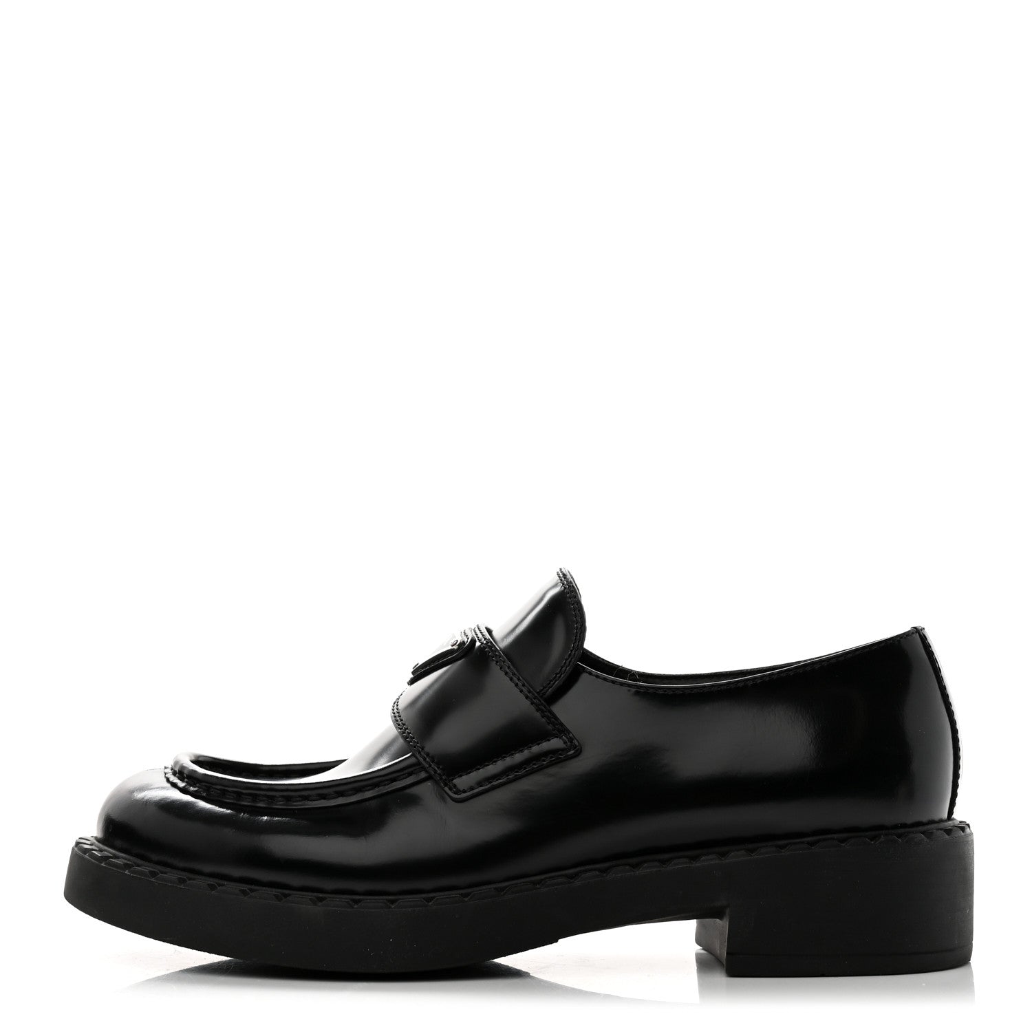 Prada Spazzolato Metal Triangle Logo 50mm Loafers 39.5 Black 1 of 10