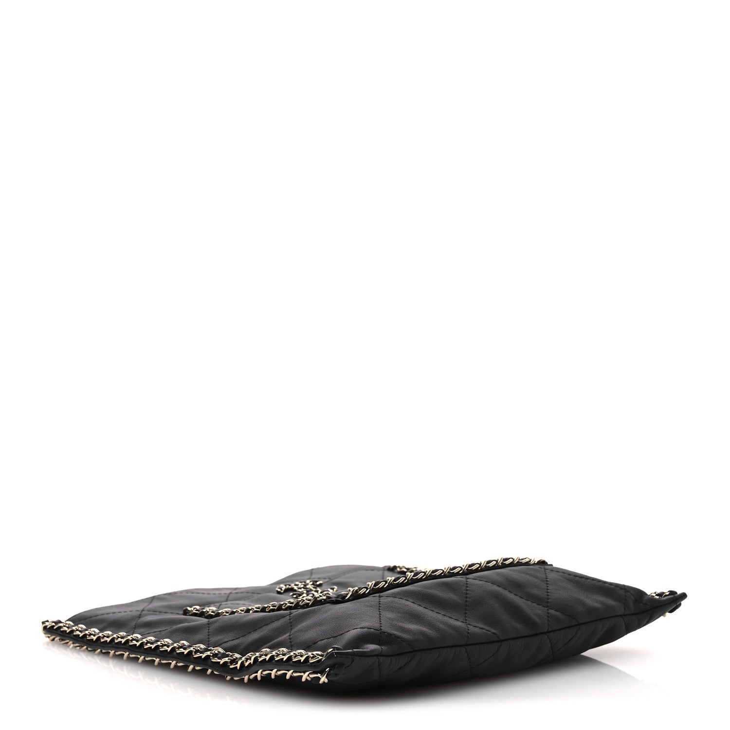 Chanel Calfskin Quilted Chain Flat Tote Black 4 of 10