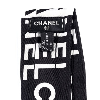 Chanel Silk Logo Slim Bandeau Scarf Black White 3 of 3