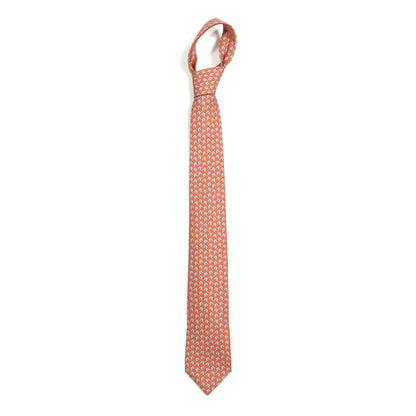 Hermes Printed Silk Mens Neck Tie Orange 1 of 3