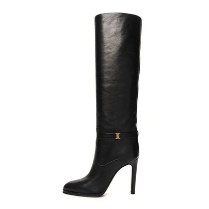Saint Laurent Grained Calfskin Diane 100 Boots 37.5 Black 1 of 8