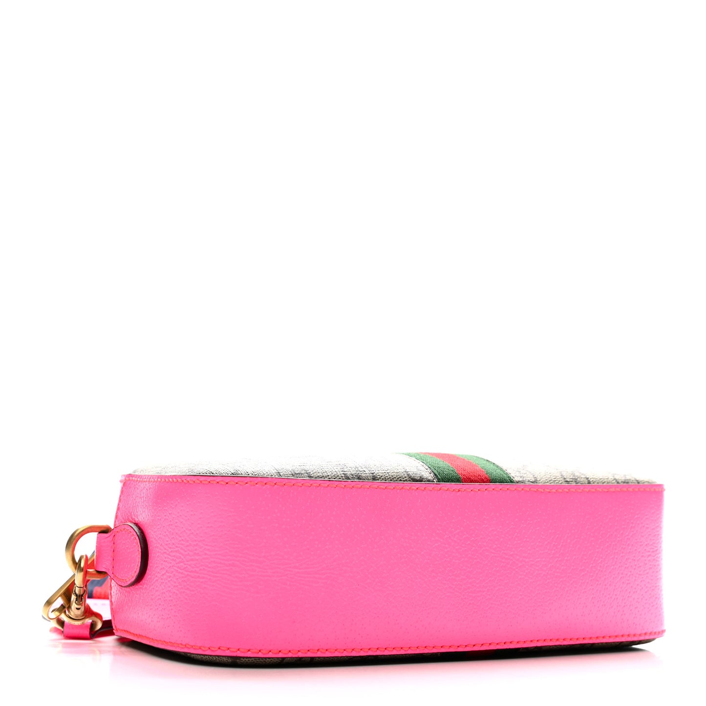 GG Supreme Monogram Textured Dollar Calfskin Web Ophidia Small Crossbody Bag Beige Ebony Fuchsia