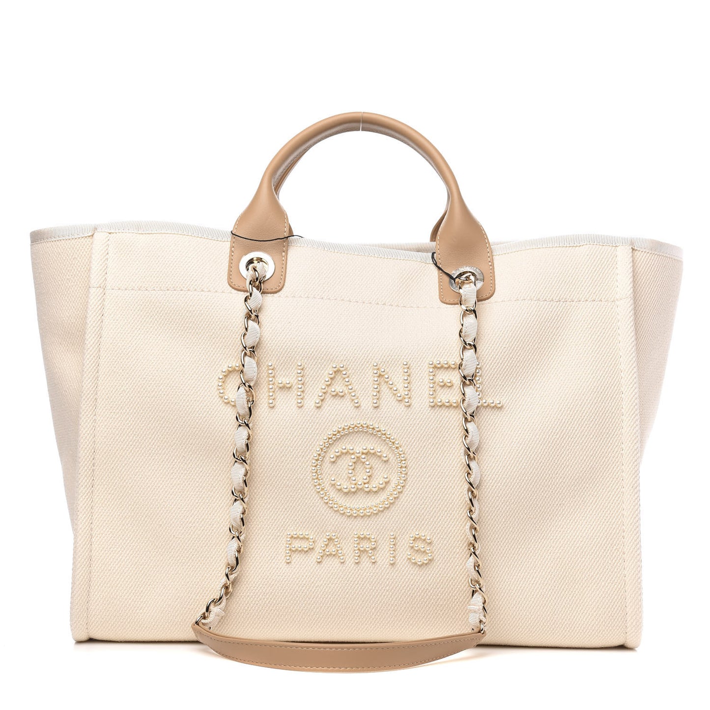 Canvas Pearl Large Deauville Tote Ecru Beige