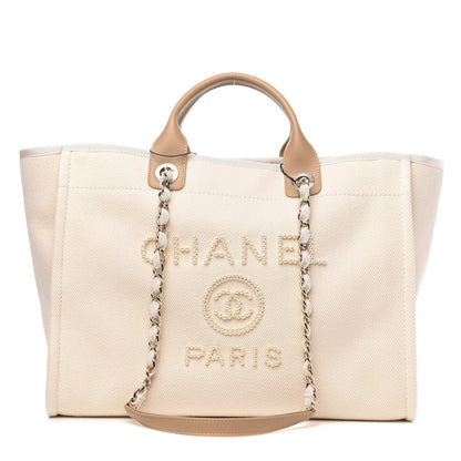 Chanel Canvas Pearl Large Deauville Tote Ecru Beige 1 of 12