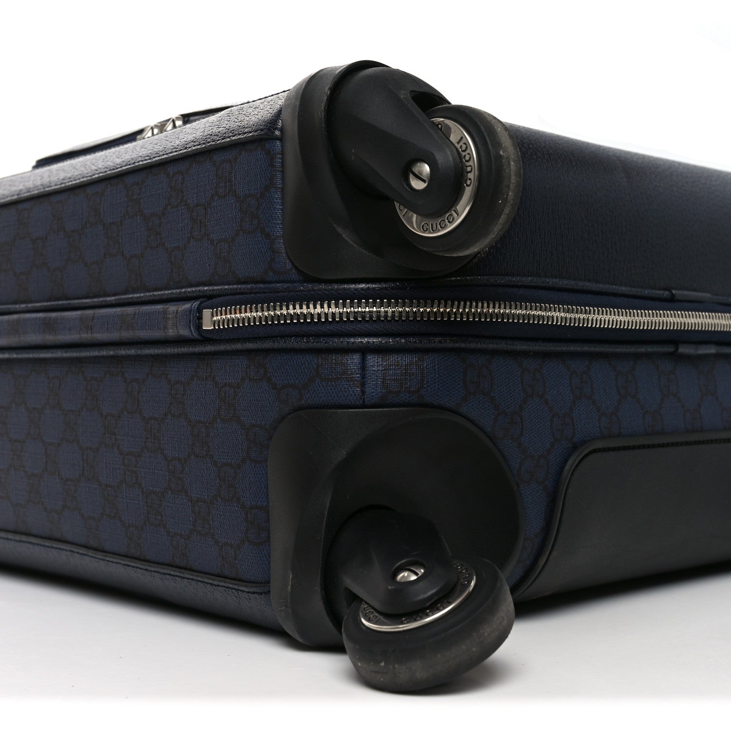 Gucci GG Supreme Monogram Textured Dollar Calfskin Web Ophidia Small Savoy Cabin Trolley Black Blue 9 of 10