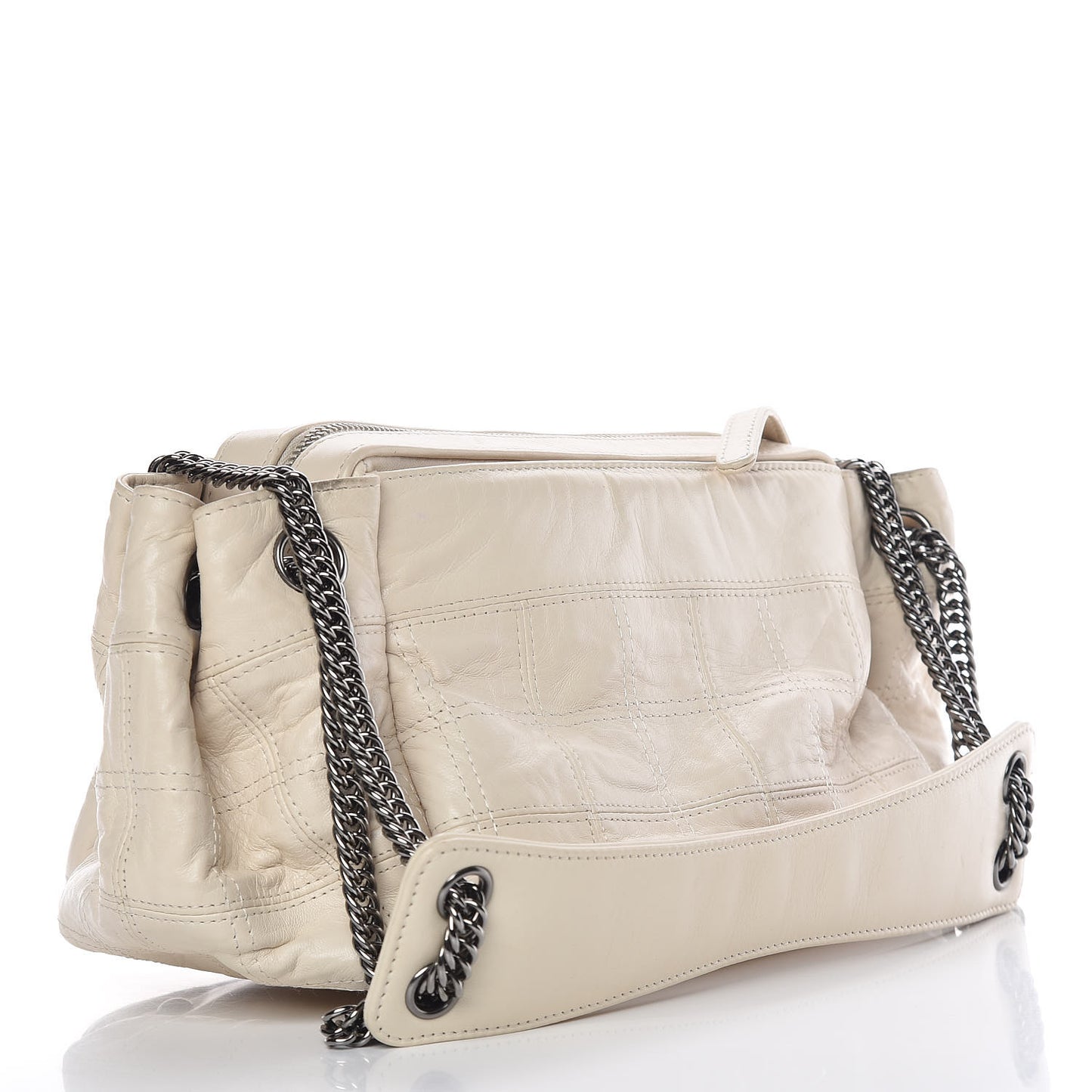 Lambskin Square Stitched Lax Accordion Hobo White