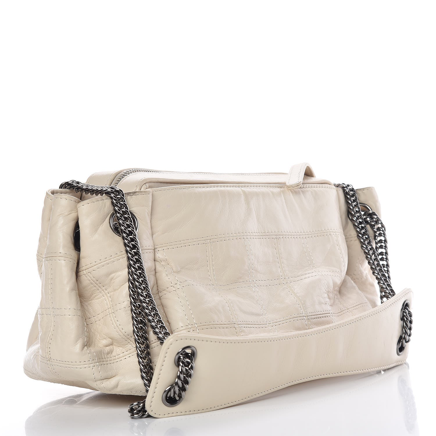 Chanel Lambskin Square Stitched Lax Accordion Hobo White 3 of 11