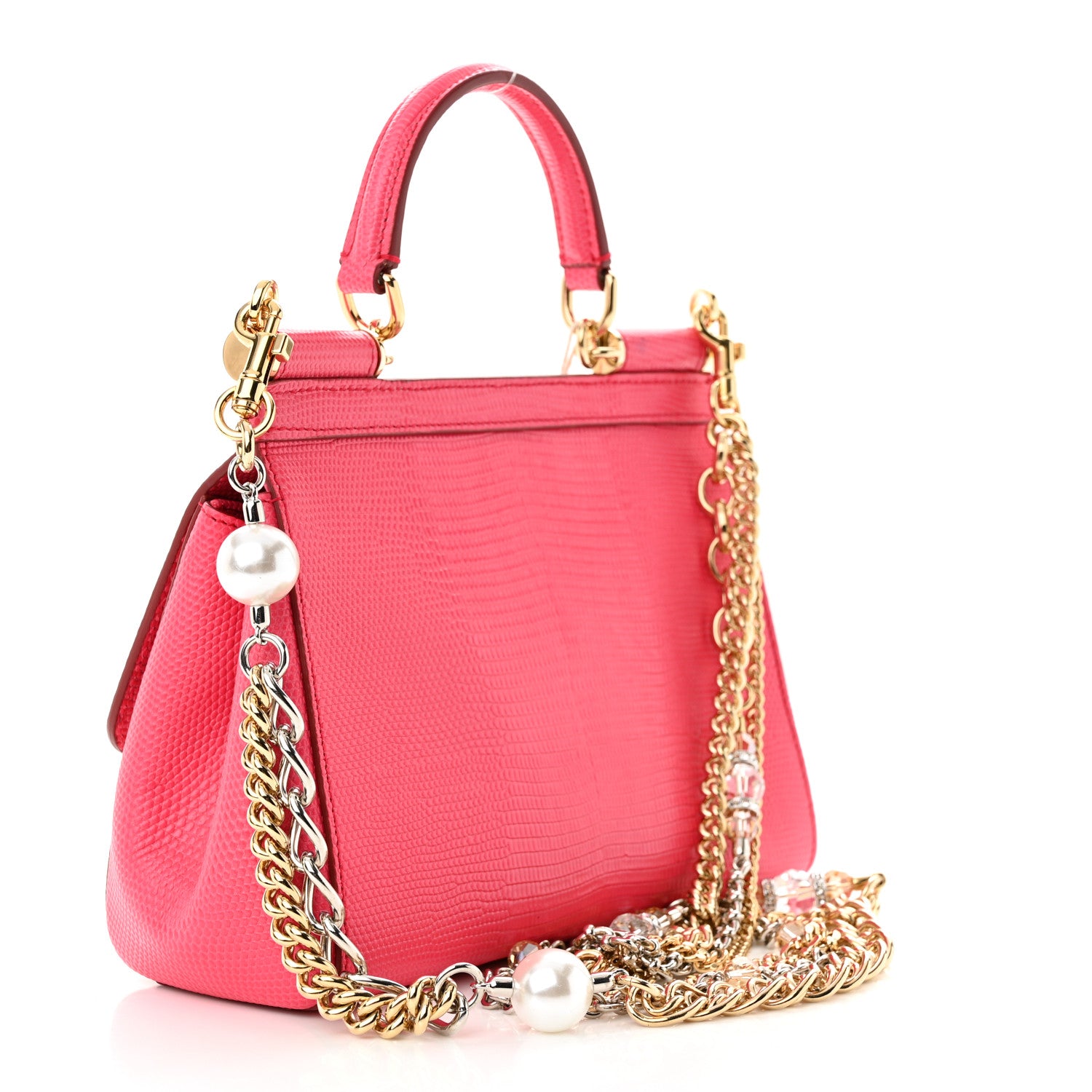 Dolce & Gabbana Iguana Embossed Calfskin Small Miss Sicily Chain Satchel Ibiscus 3 of 9
