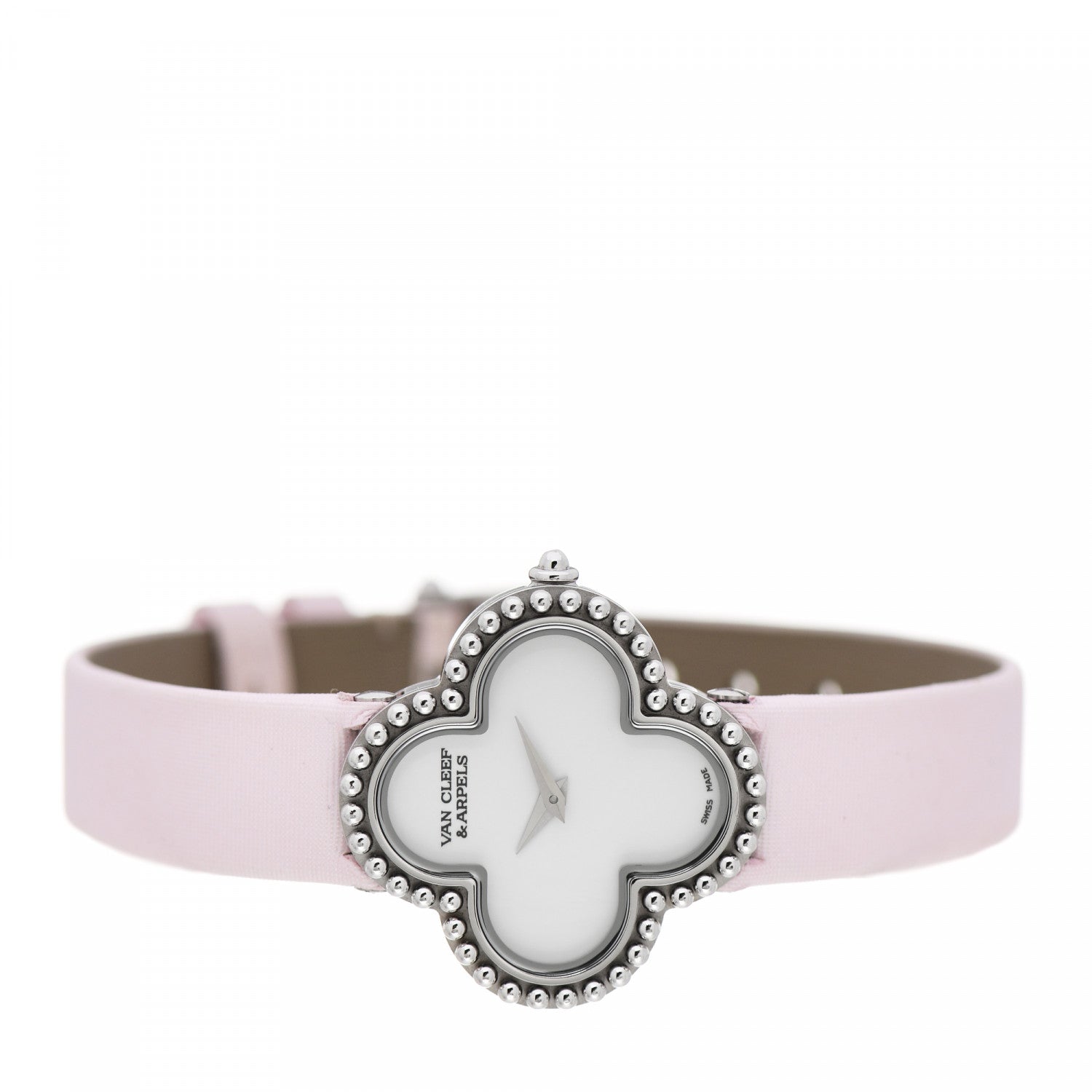 Van Cleef & Arpels 18K White Gold Satin Mother of Pearl 26mm Alhambra Quartz Watch Pink 2 of 5
