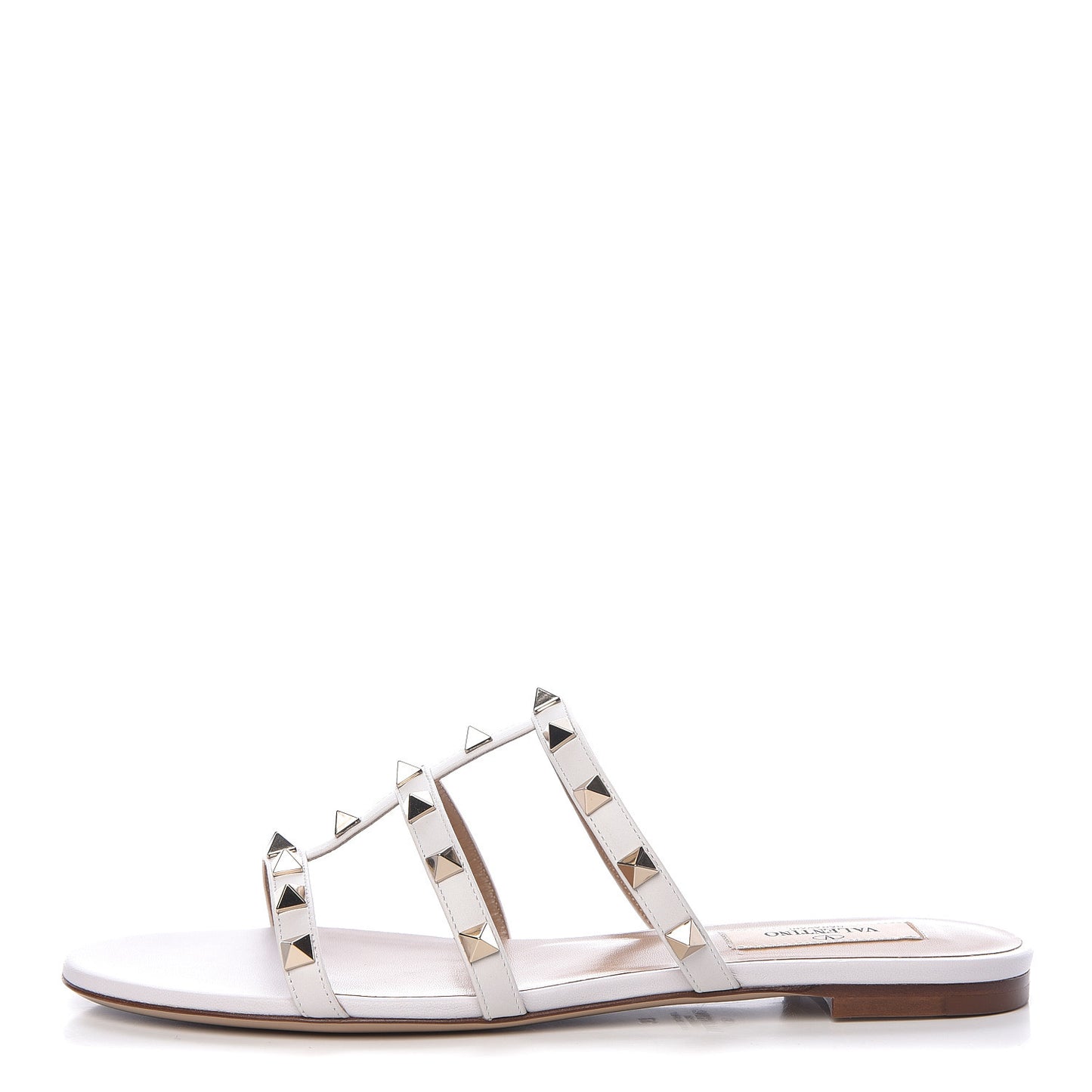 Nappa Rockstud Caged Flat Slide Sandals 37 Bianco Ottico