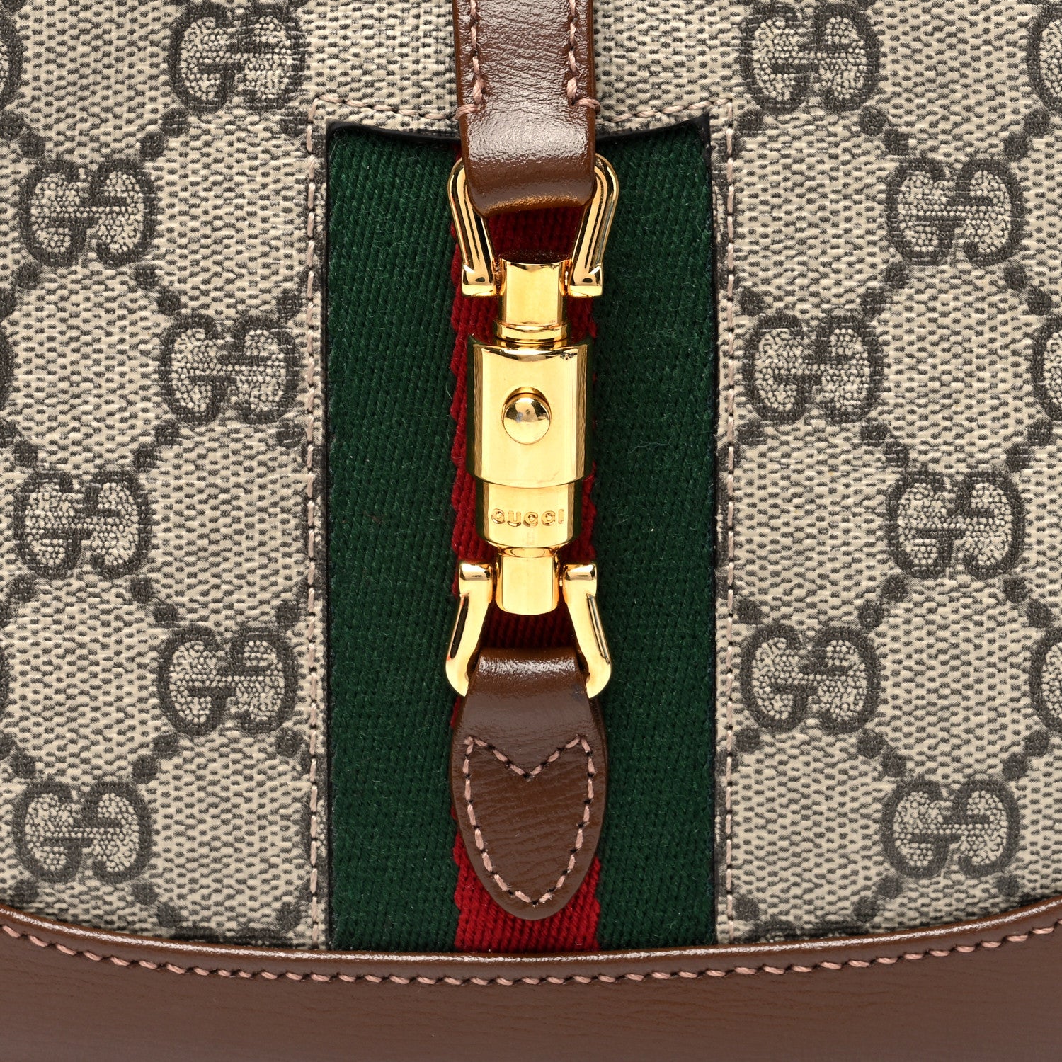 Gucci GG Supreme Monogram Azalea Calfskin Web Mini Jackie 1961 Hobo Beige Ebony Brown Sugar 7 of 9