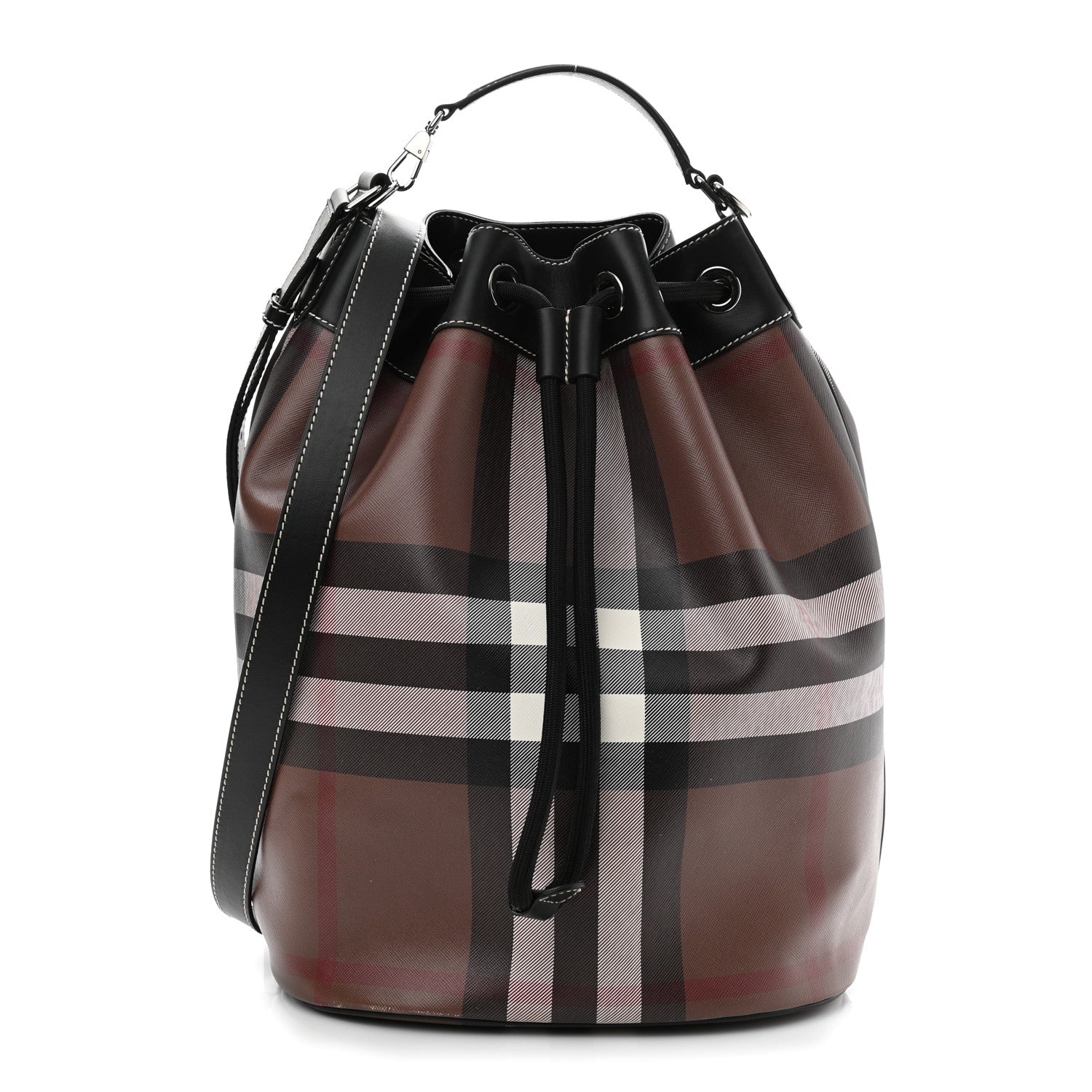 Burberry Mega Check Chesterton Drawstring Bucket Bag Brown Black 1 of 12