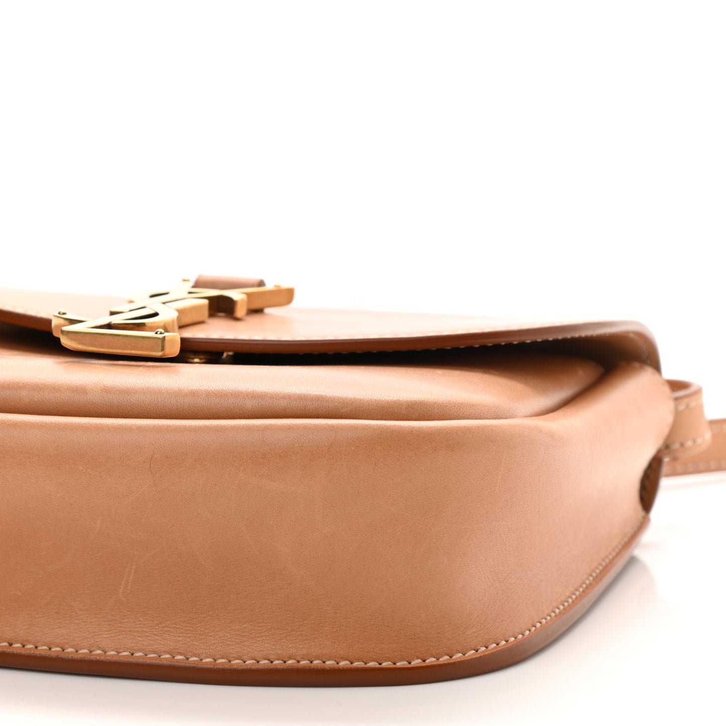 Smooth Vintage Calfskin Small Kaia Satchel Brown Gold