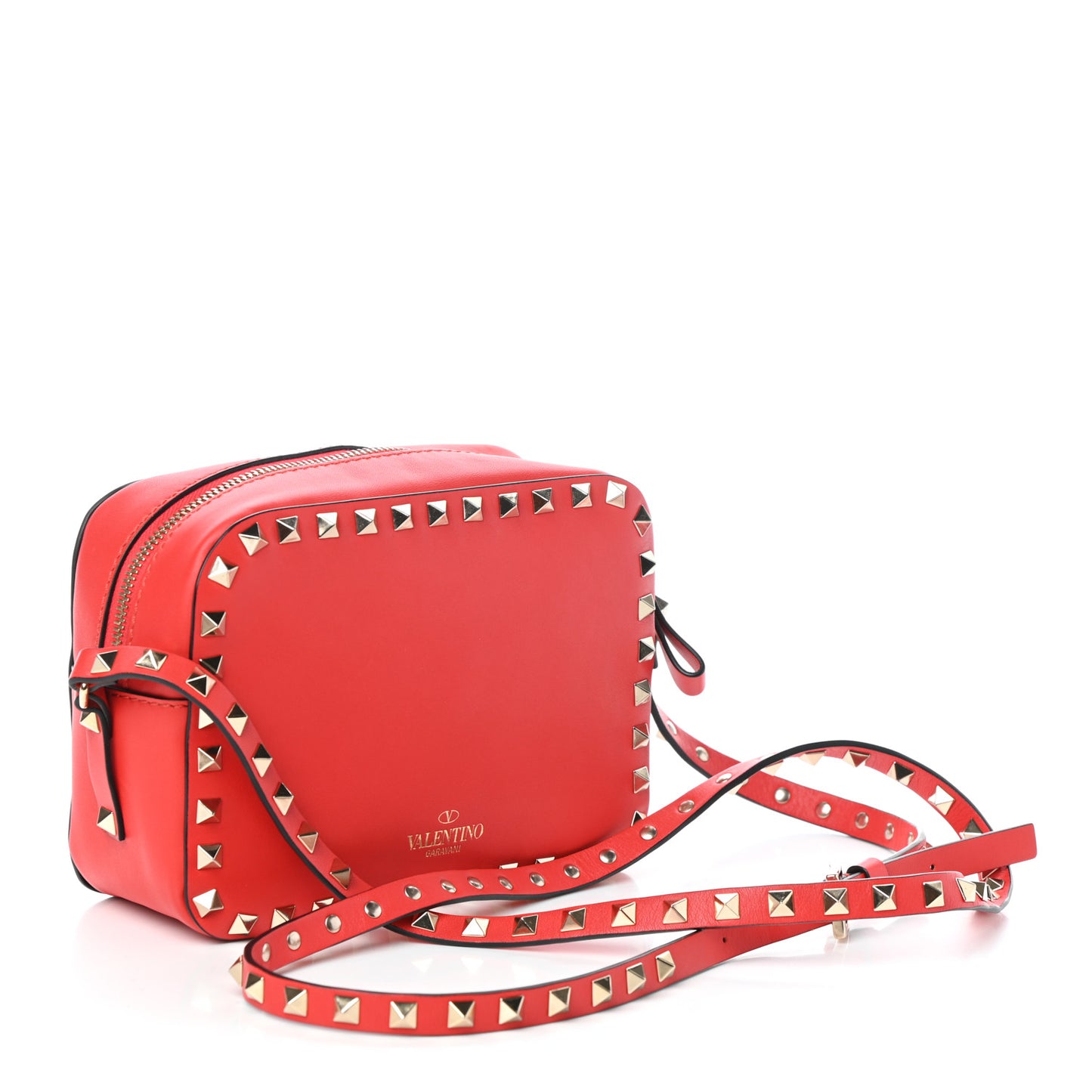 Calfskin Rockstud Camera Crossbody Bag Deep Orange