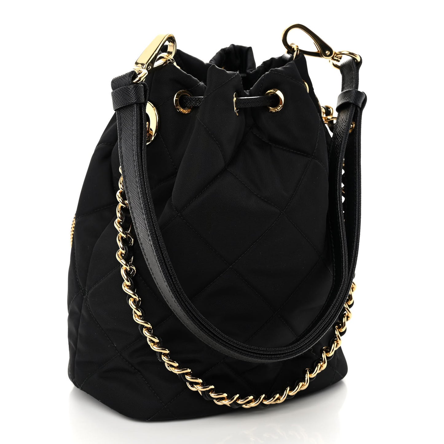 Re-Nylon Saffiano Stitched Re-Edition 1995 Chaine Drawstring Bucket Bag Black