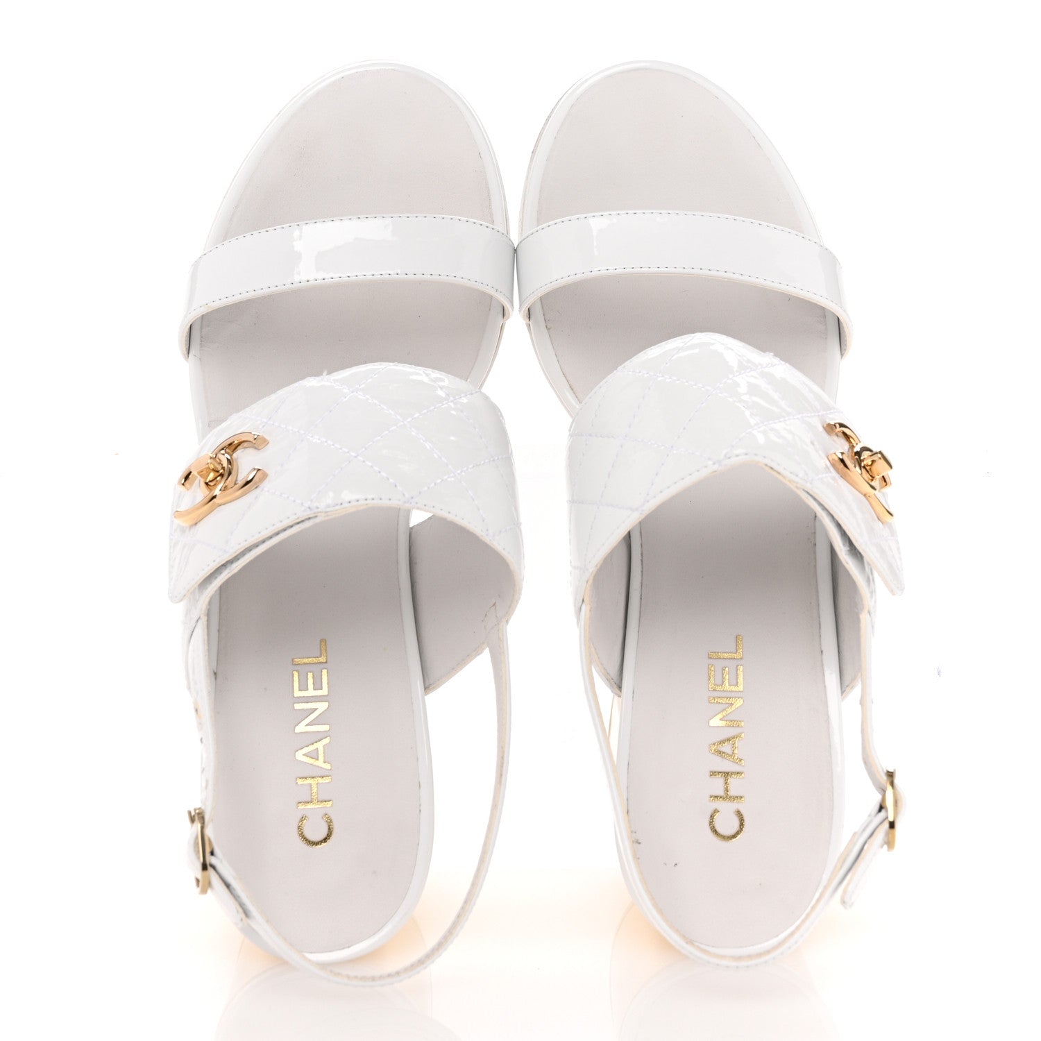 Chanel Patent Quilted CC Turnlock Sandals 40.5 White 1648447