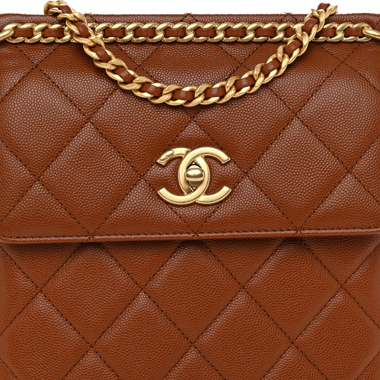 Caviar Quilted Small Chain Frame Flap Light Brown