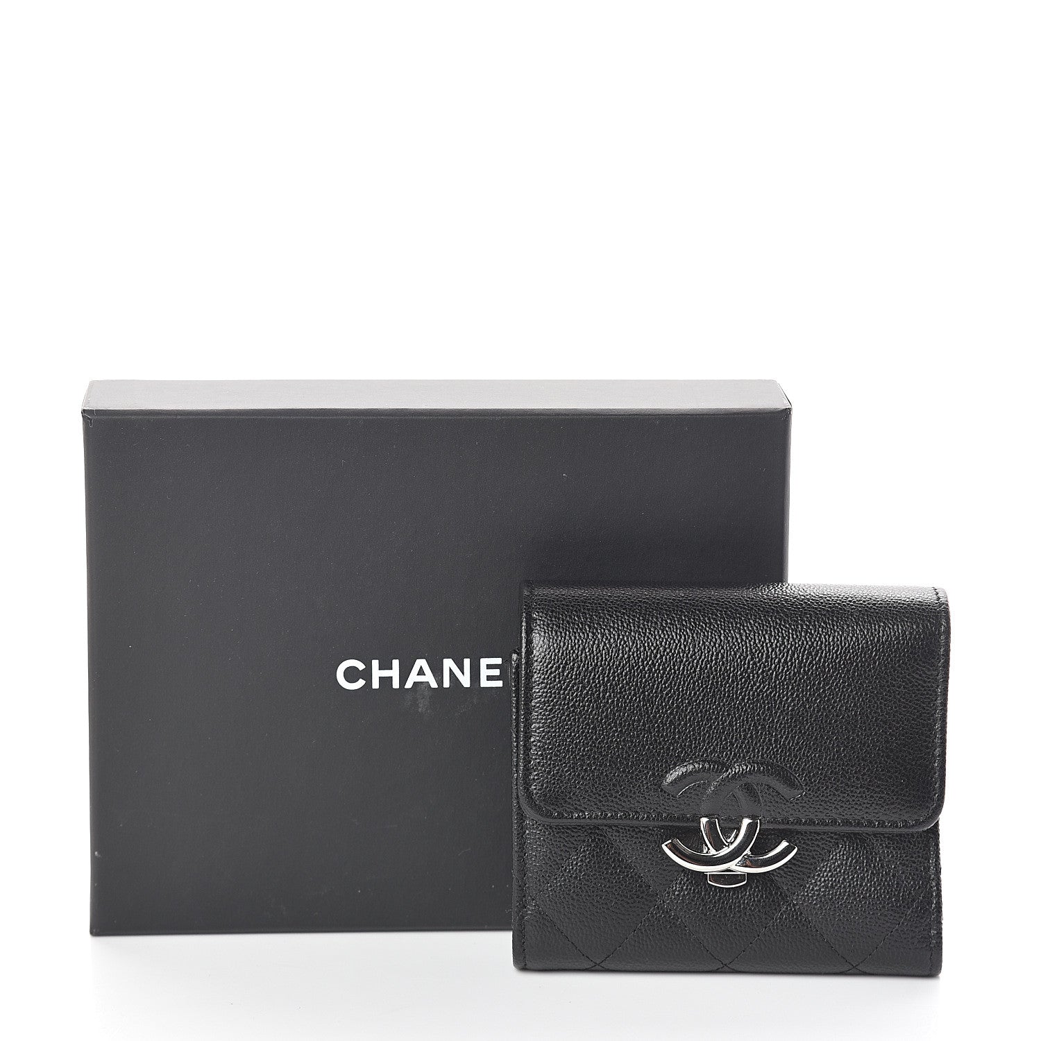 Chanel Grained Calfskin Quilted CC Box Compact Flap Wallet Black 8 of 8