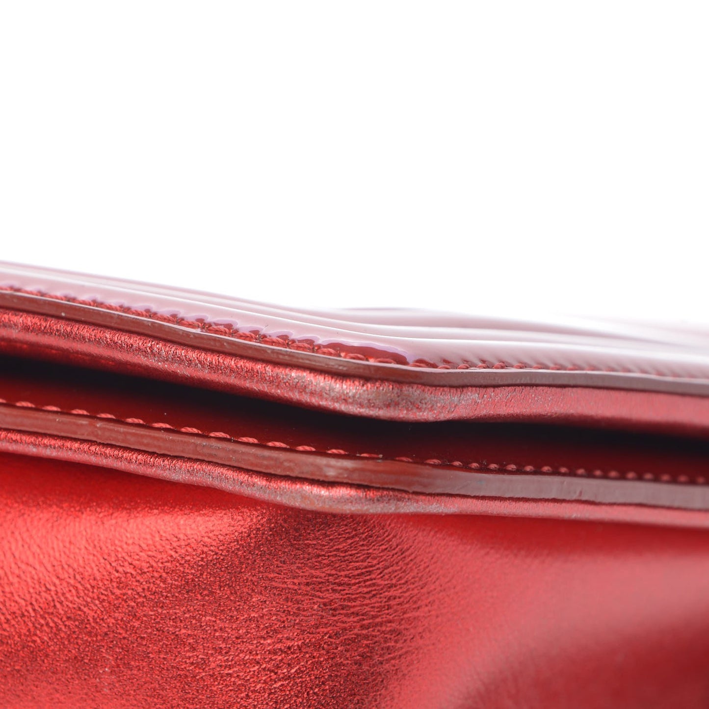 Metallic Patent Quilted Medium Boy Flap Red