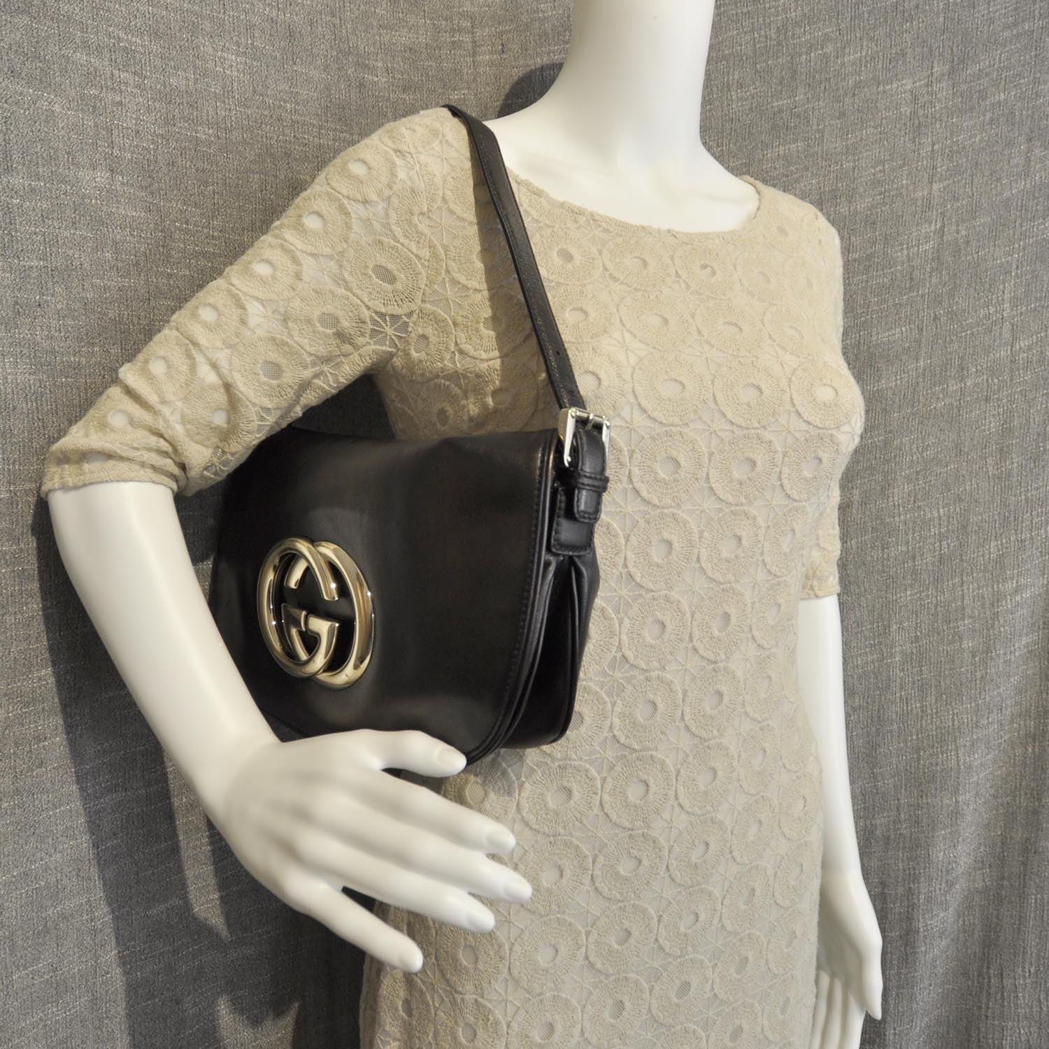 Gucci Leather Small Britt Shoulder Bag Black 2 of 8