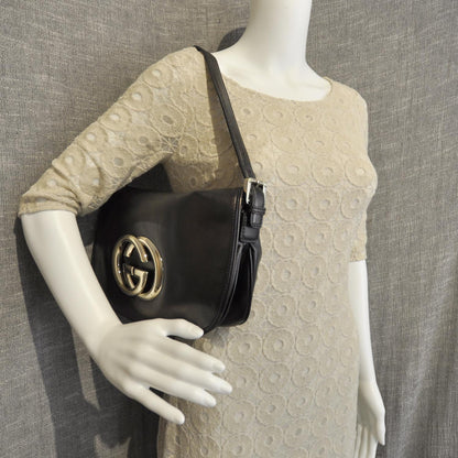 Gucci Leather Small Britt Shoulder Bag Black 2 of 8