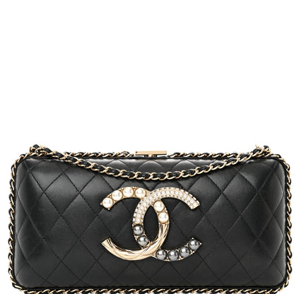 Chanel Lambskin Quilted Pearl Crystal Chain Around Clutch Black 8 of 20
