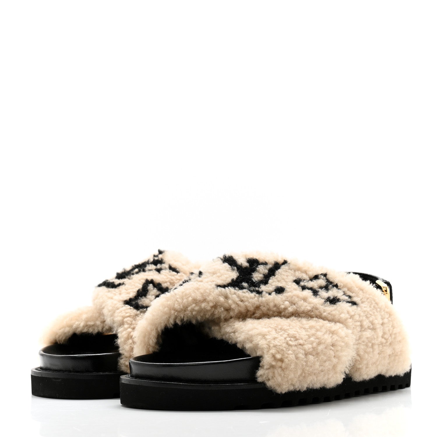 Louis Vuitton Shearling Calfskin Paseo Flat Comfort Sandal 38.5 Beige 3 of 12