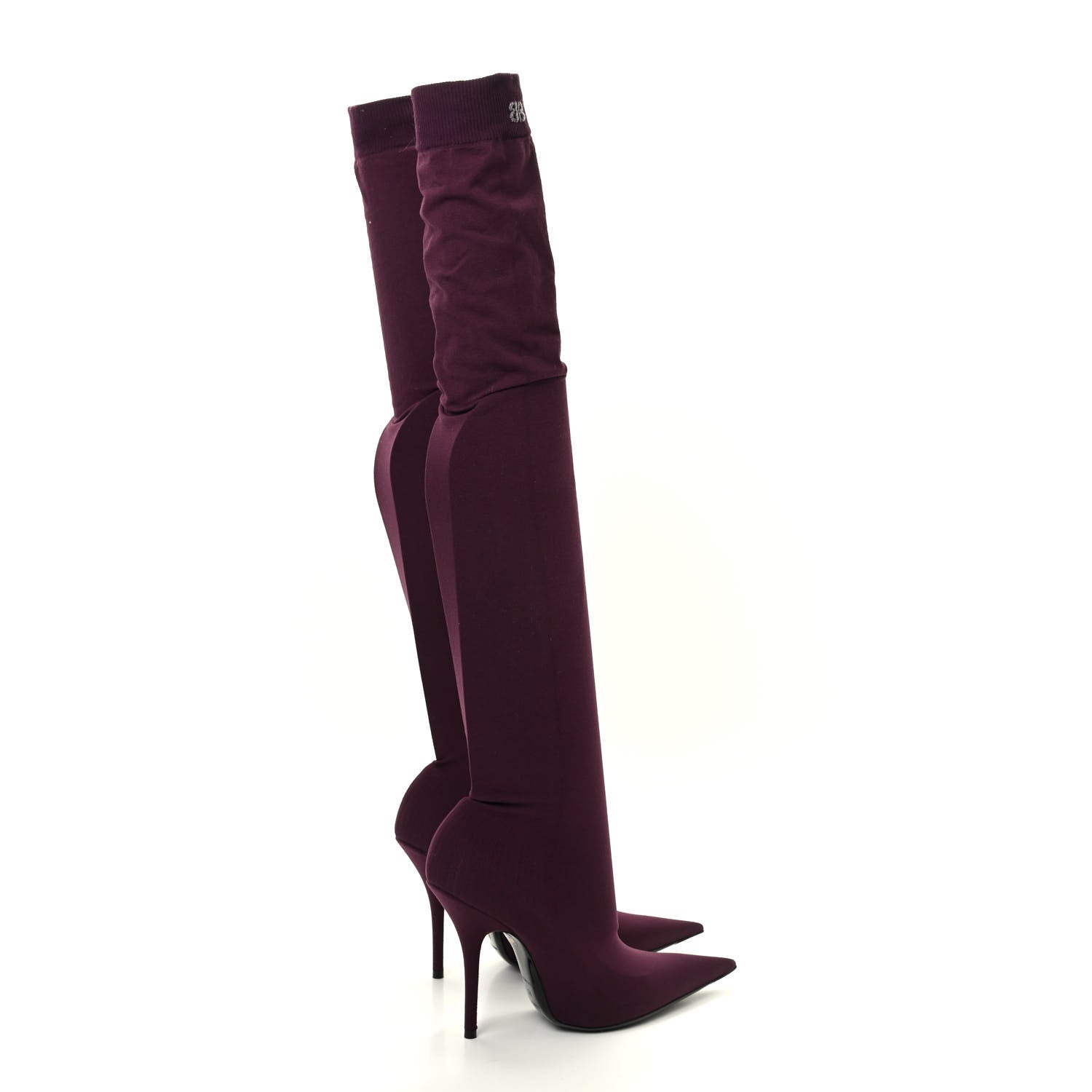 Balenciaga Spandex Pointed Toe Knife Thigh High Boots 38 Burgundy 4 of 9