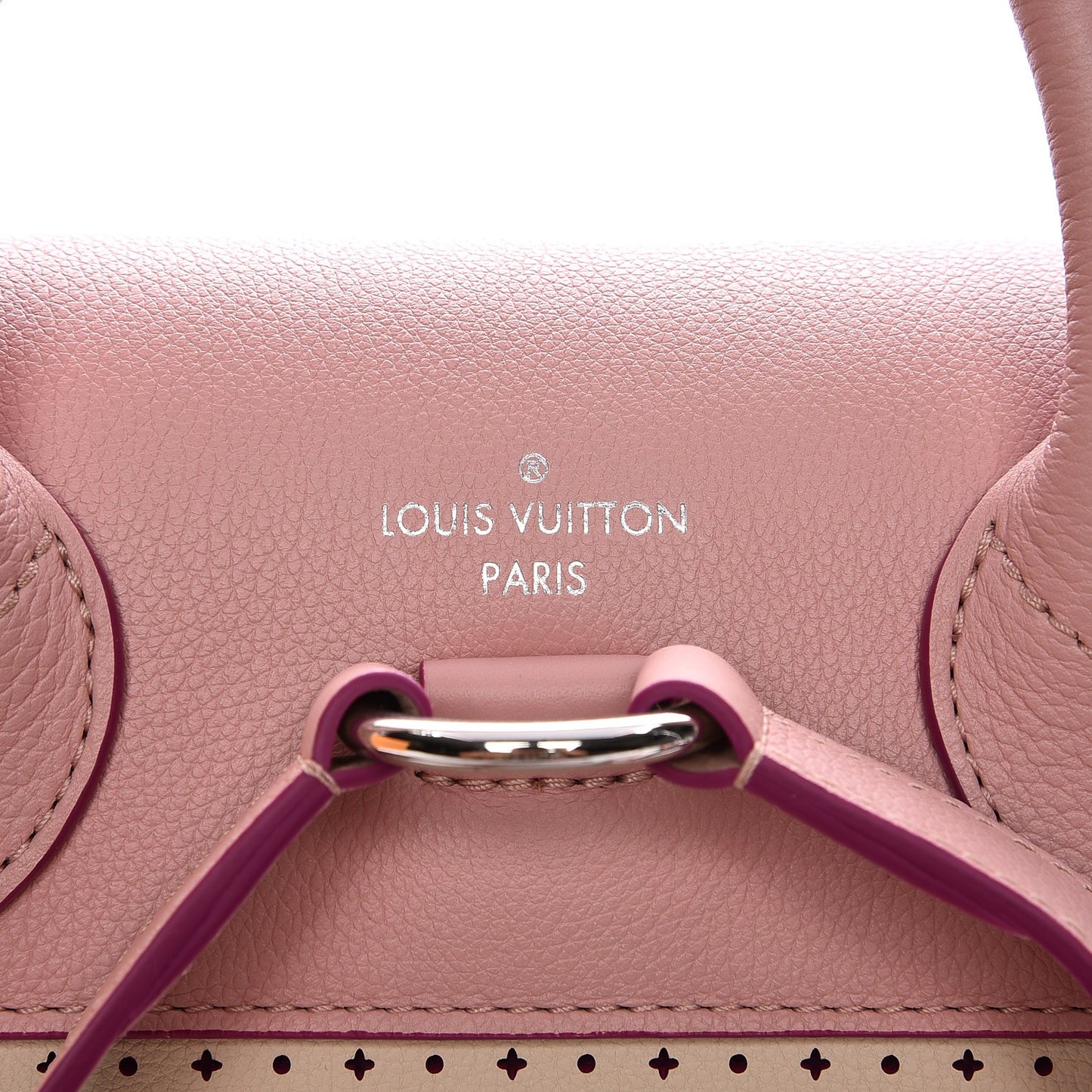 Perforated Calfskin Lockme Backpack Rose Poudre Creme