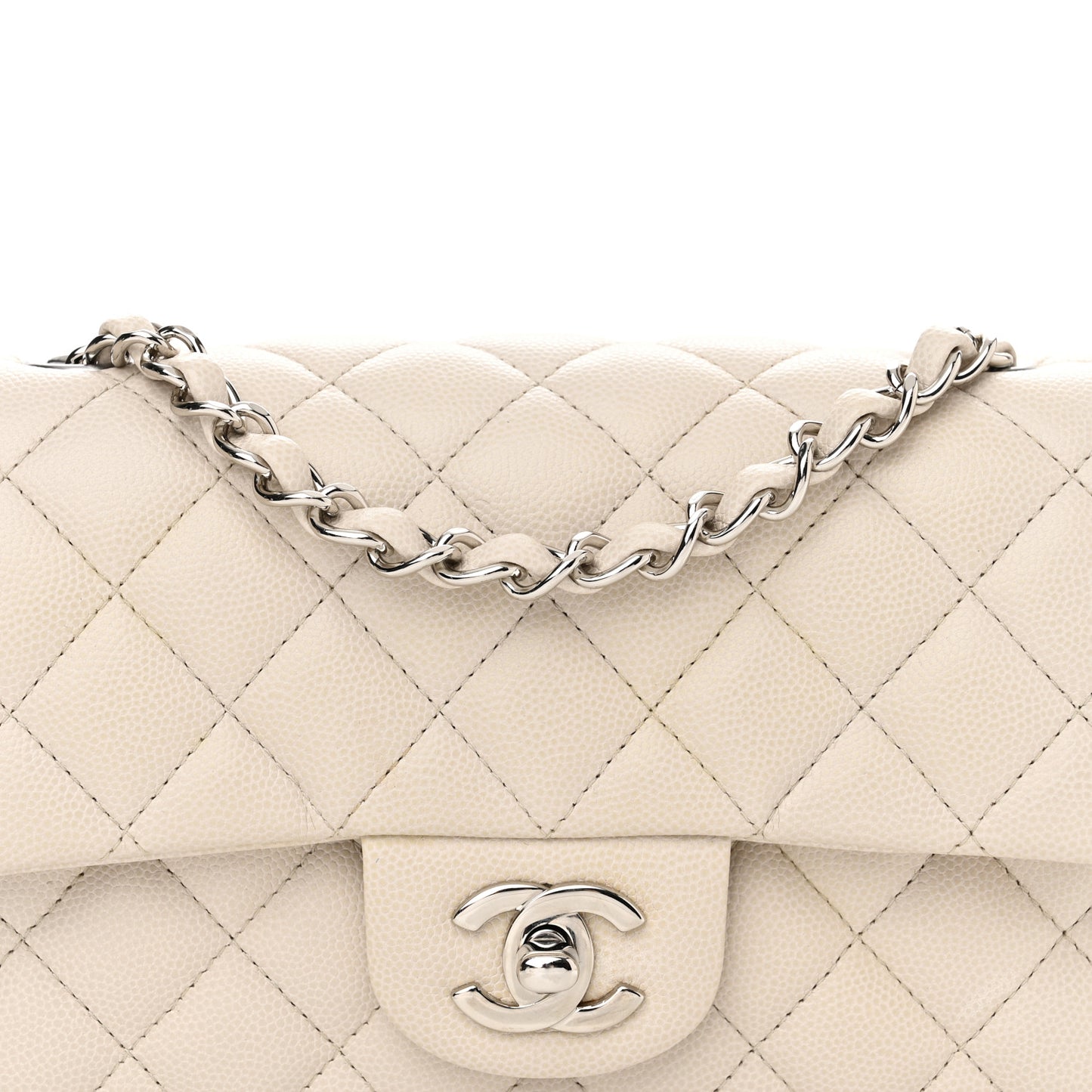 Caviar Quilted Mini Rectangular Flap Ivory