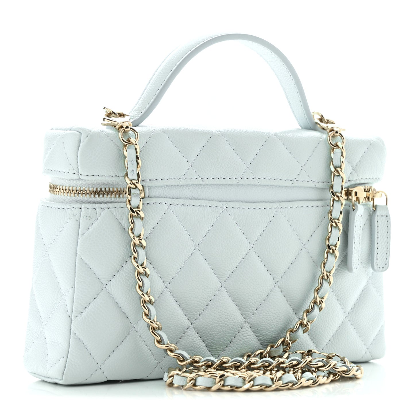 Caviar Quilted Top Handle Slim Vanity With Chain Light Blue