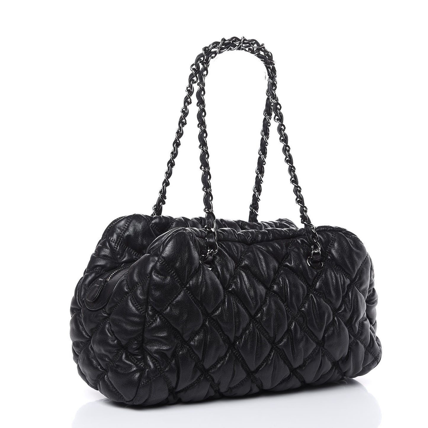 Lambskin Bubble Quilt Bowler Black