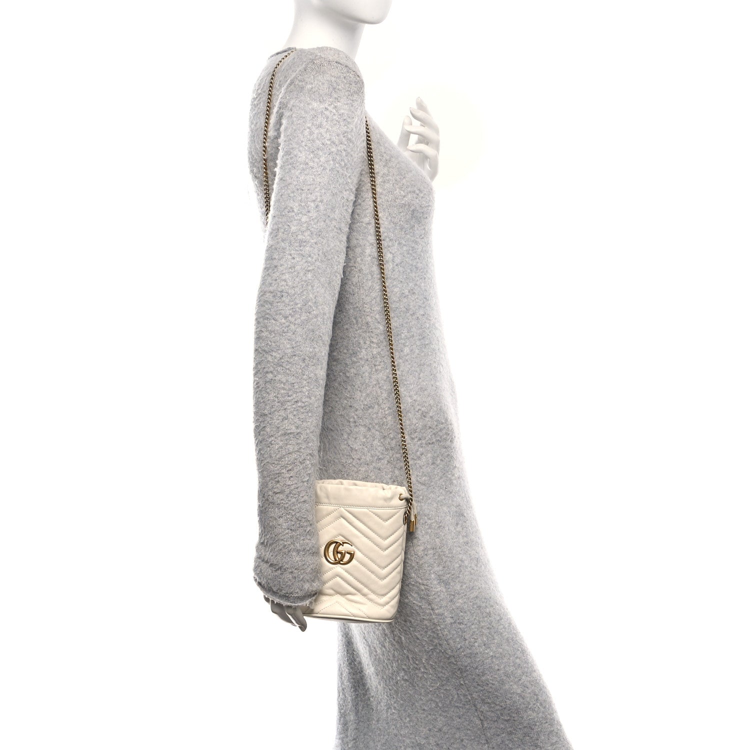 Gucci Calfskin Matelasse Mini GG Marmont 2.0 Bucket Bag White 2 of 9