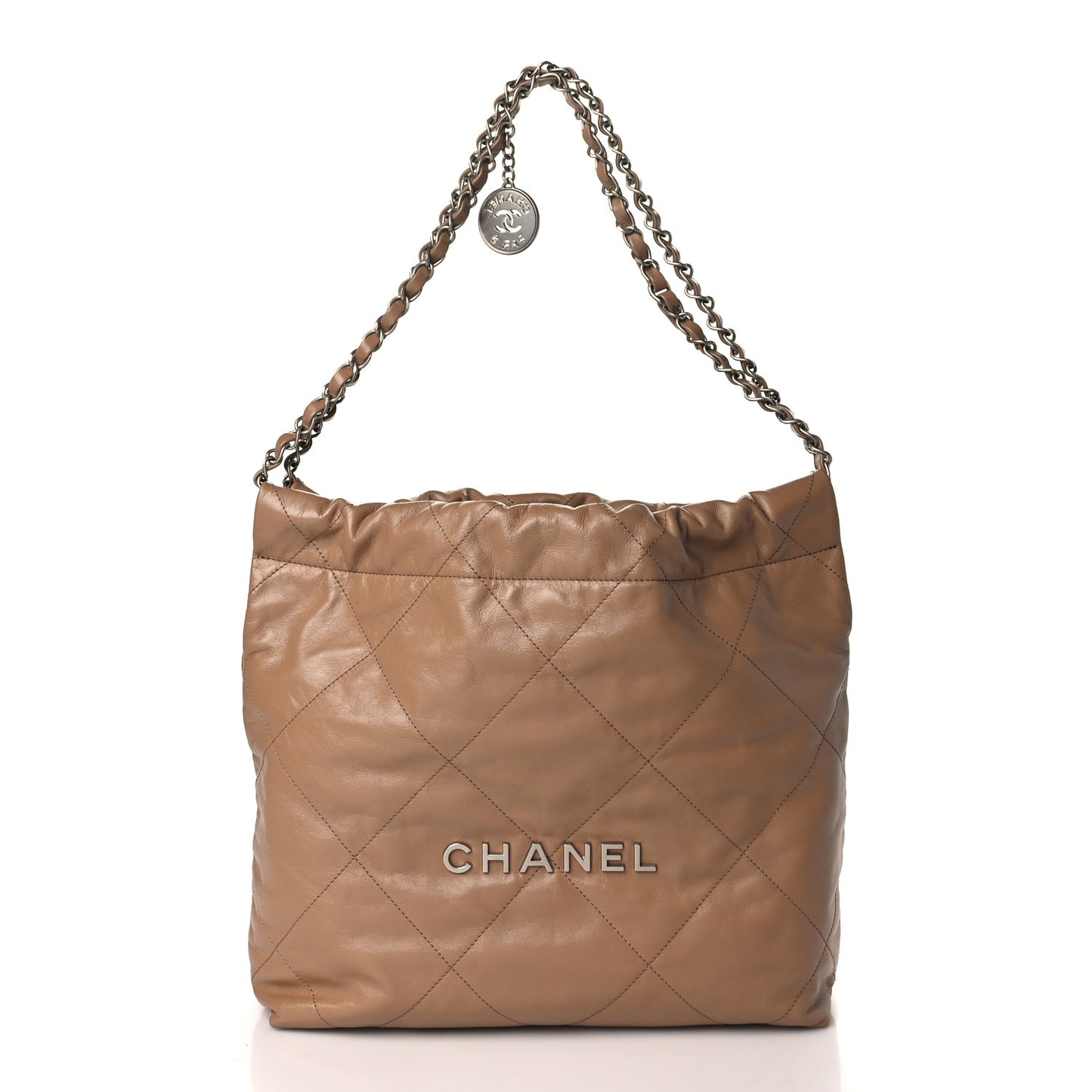 Shiny Calfskin Quilted Small Chanel 22 Beige