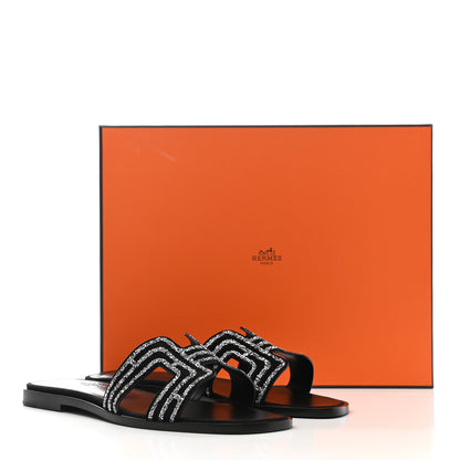 Hermes Suede Goatskin Crystal Oran Sandals 36 Black Argent 9 of 9