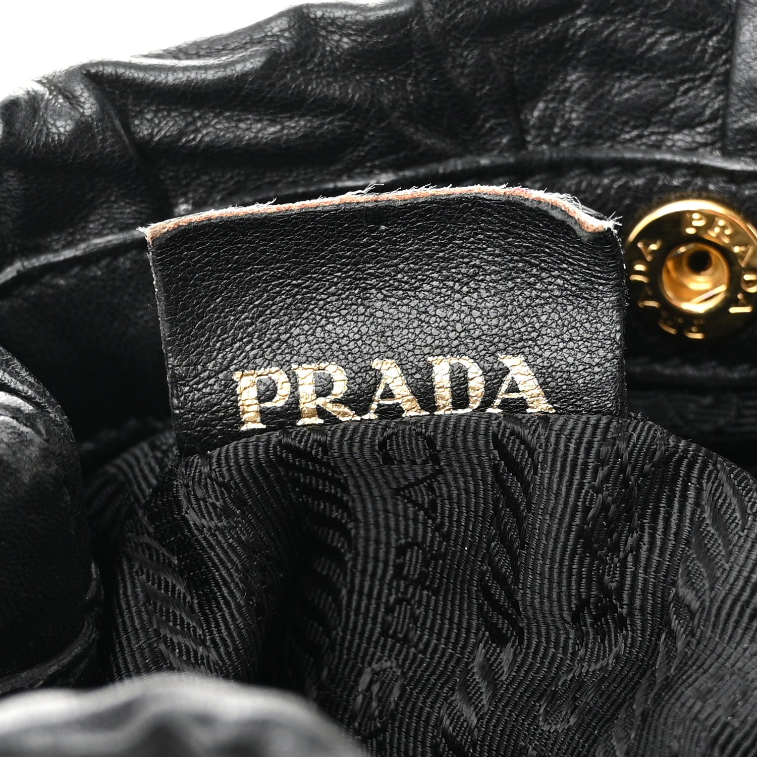 Prada Nappa Logo Mini Drawstring Bucket Bag Black 7 of 11