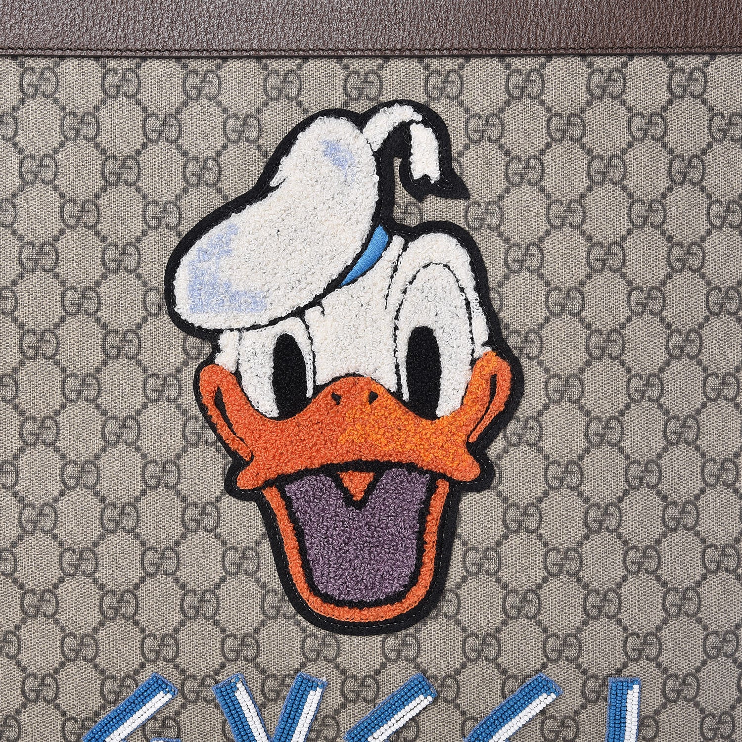 Gucci X DISNEY Soft GG Supreme Monogram Donald Duck Slip Handle Vertical Tote Beige New Acero 10 of 11