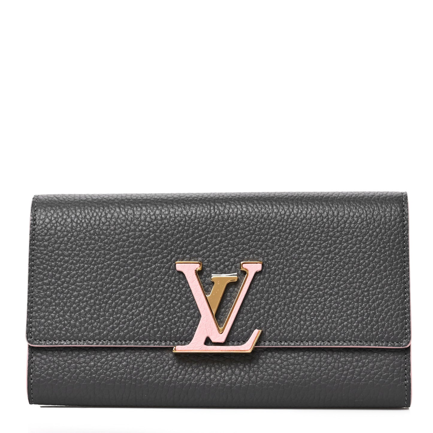 Taurillon Capucines Wallet Gris Bubble Gum