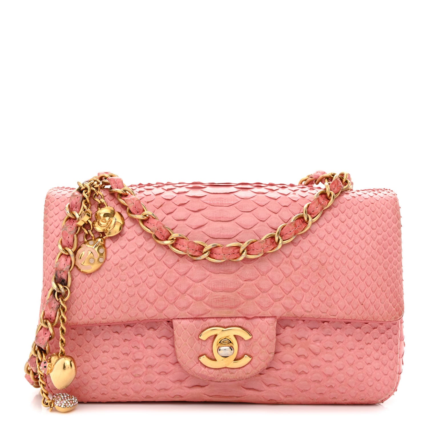 Chanel Snakeskin Mini Rectangular Valentine Charms Flap Pink 1 of 17