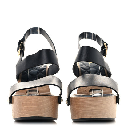 Chanel Wood Calfskin CC Hinge Wedge 41 Black 3 of 9