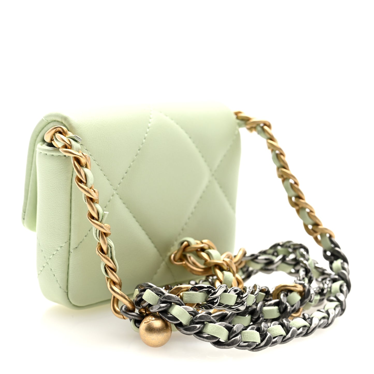 Lambskin Quilted Chanel 19 Flap Mini Shoulder Bag Light Green