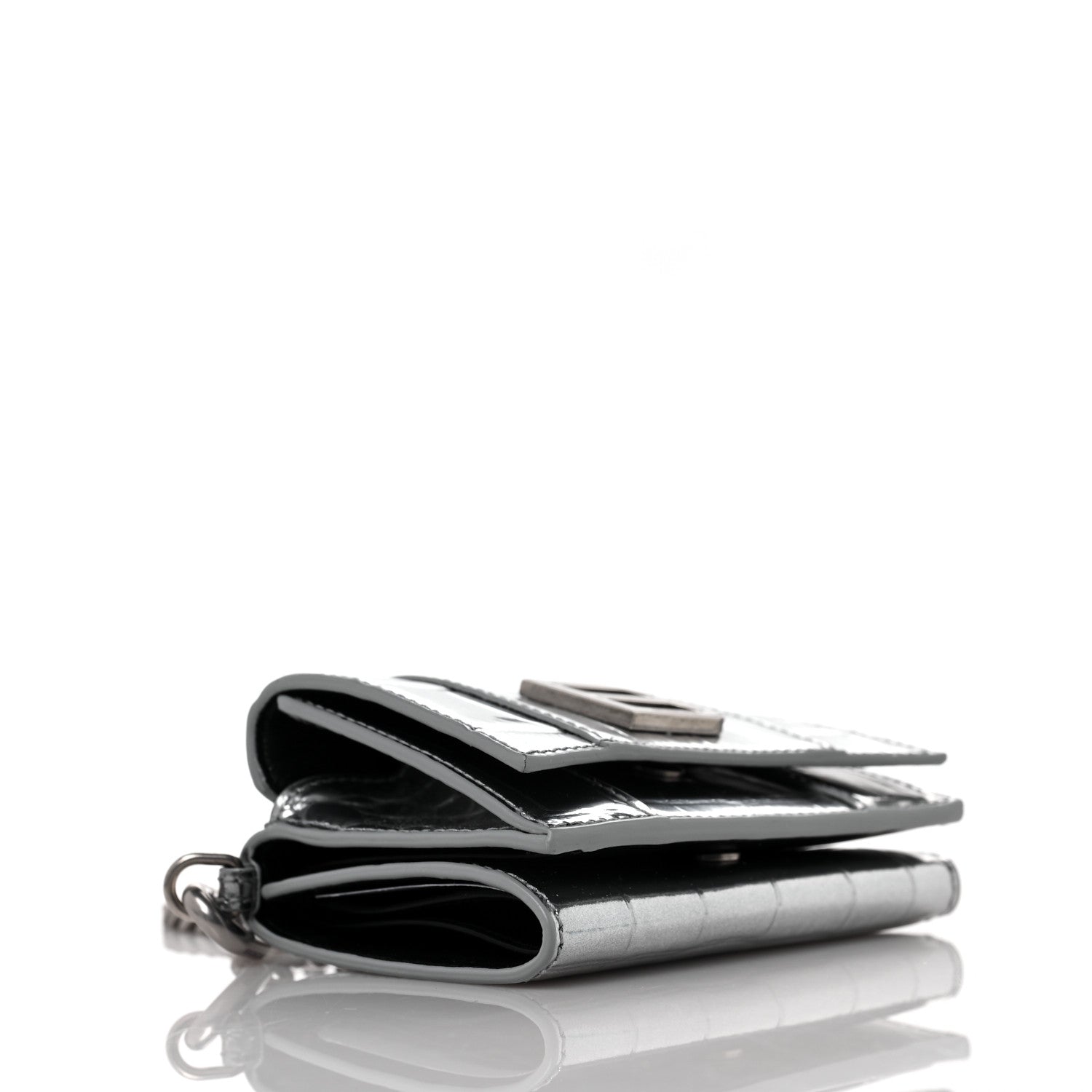 Balenciaga Metallic Calfskin Crocodile Embossed Mini Hourglass Wallet on Chain Silver 3 of 8