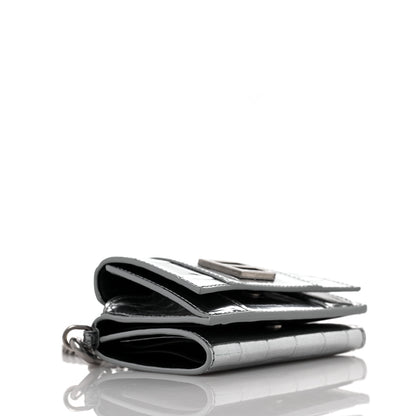 Balenciaga Metallic Calfskin Crocodile Embossed Mini Hourglass Wallet on Chain Silver 3 of 8