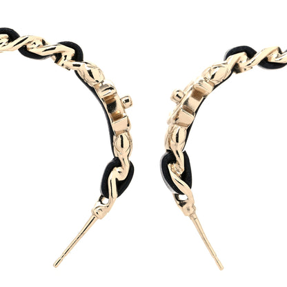 Chanel Metal Lambskin Quilted CC Turnlock Chain Hoop Earrings Gold Black 3 of 4