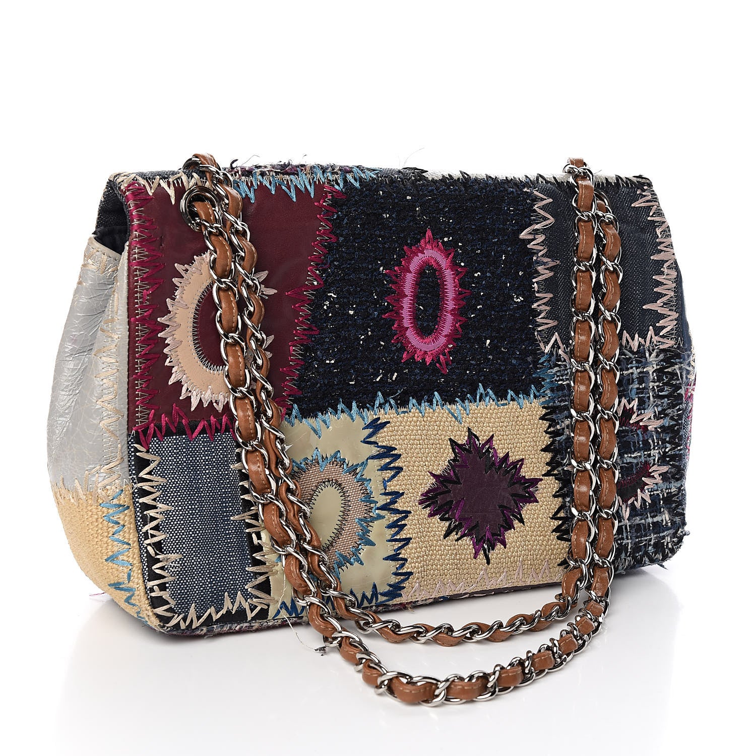 Chanel Denim Tweed Patchwork Jumbo Single Flap Multicolor 3 of 21