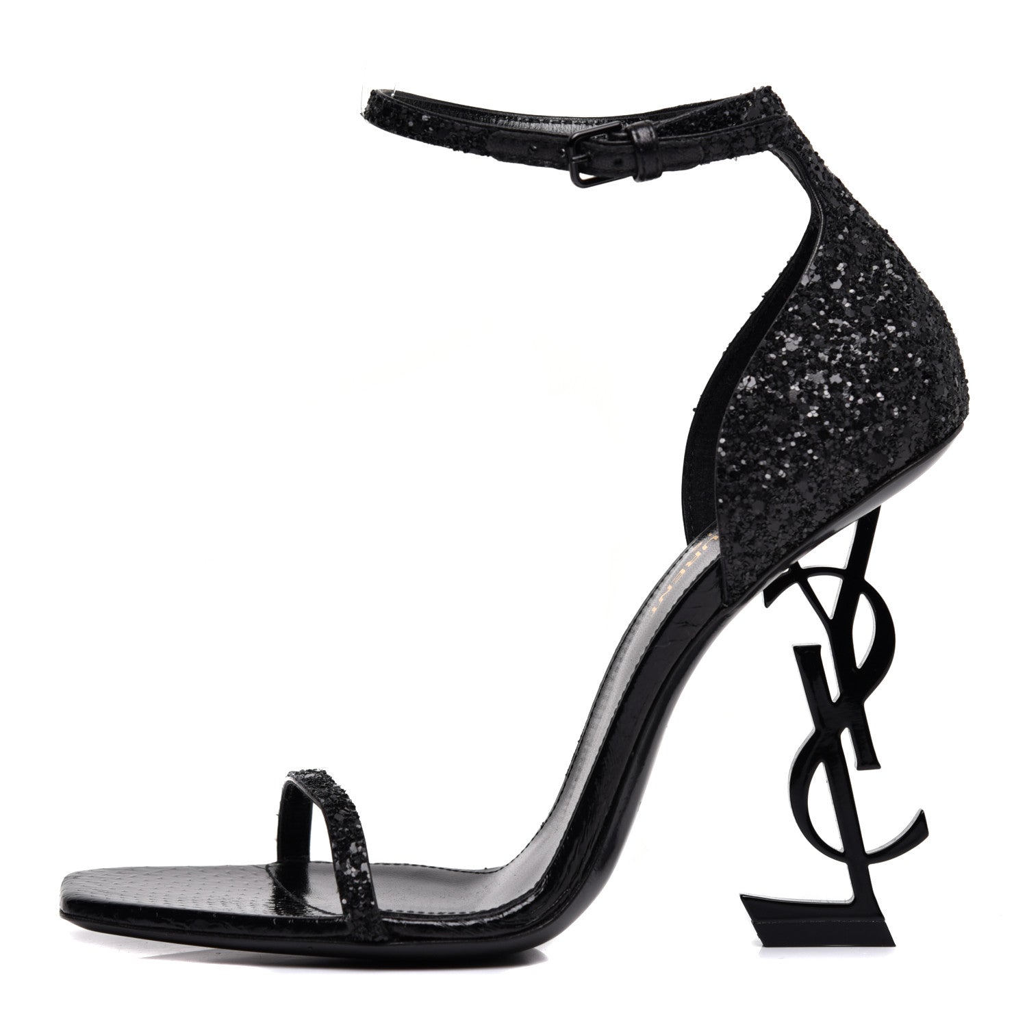 Saint Laurent Glitter Opyum Sandals 38.5 Black 1 of 7