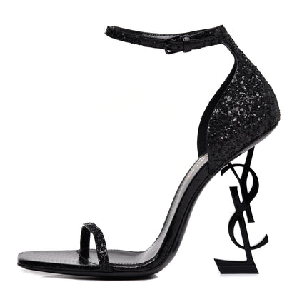 Saint Laurent Glitter Opyum Sandals 38.5 Black 1 of 7