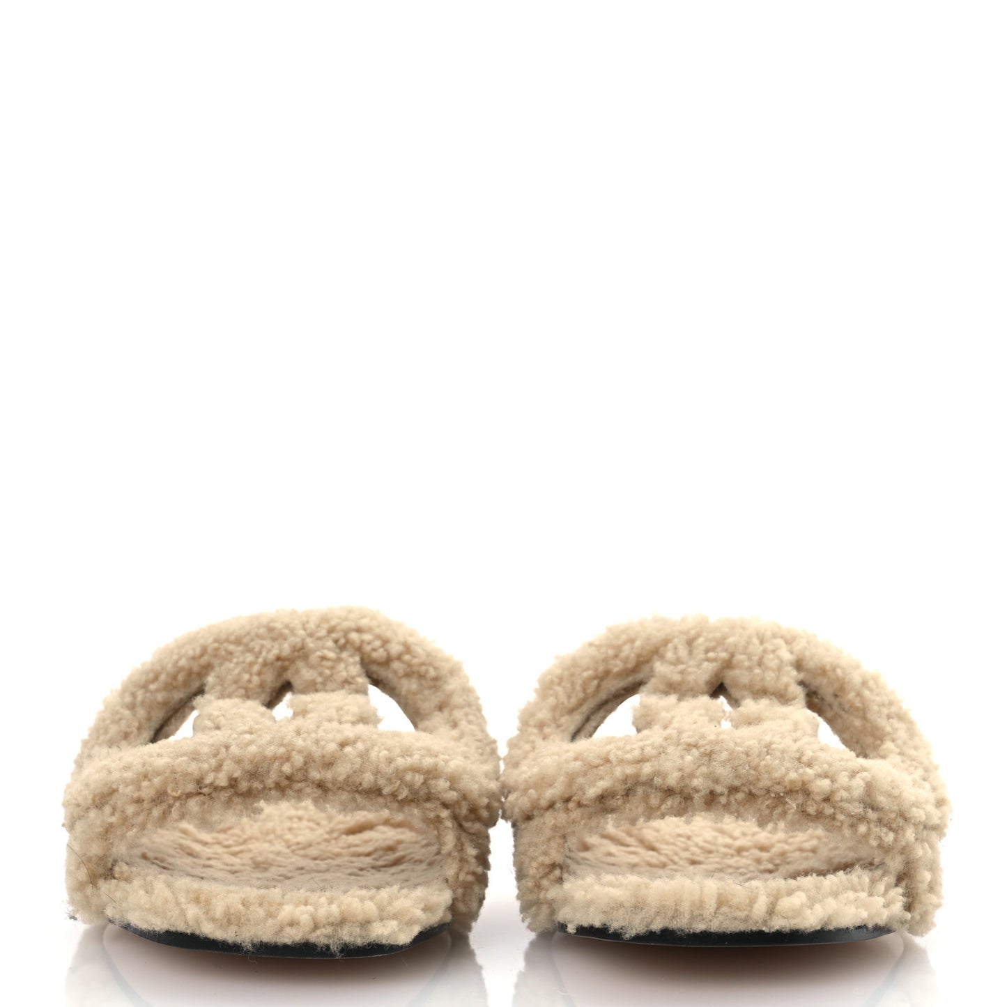 Shearling Interlocking G Cut Out Slide Sandals 36.5 Butterscotch