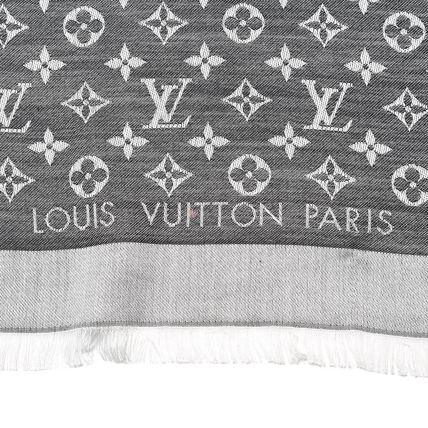 Wool Silk Monogram Denim Shawl Black